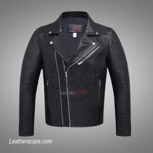 Alligator/Crocodile Textured Men's  Leather Jacket/ Black Biker Jacket for Men