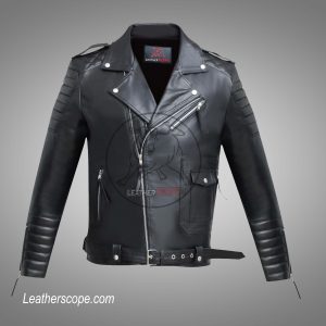 BLACK LEATHER JACKET FOR MEN/ VINTAGE MOTORBIKE LEATHER JACKET