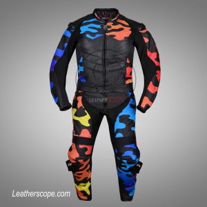 MOTORBIKE LEATHER SUIT / BLACK CAMOUFLAGE LEATHER SUIT