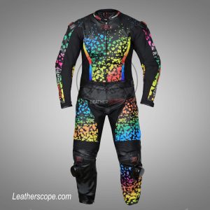 MOTORBIKE LEATHER SUIT / CAMOUFLAGE BLACK  LEATHER RACING SUIT
