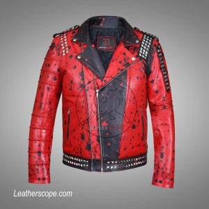 Red & Black Cowhide Motorbike Leather Jacket